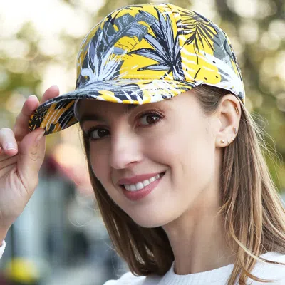 Fashnzfab Leaves Patterned Baseball Cap In Yellow