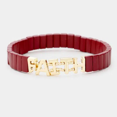 Fashnzfab Lego Block Faith Stretch Bracelet Burgundy, Gold In Multi