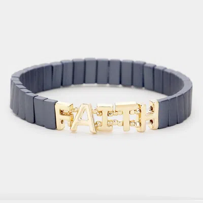 Fashnzfab Lego Block Faith Stretch Bracelet Gold, Navy In Multi