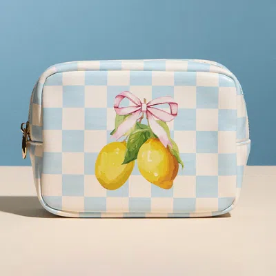 Fashnzfab Lemon Bow Print Portable Cosmetic Pouch Bag In Yellow