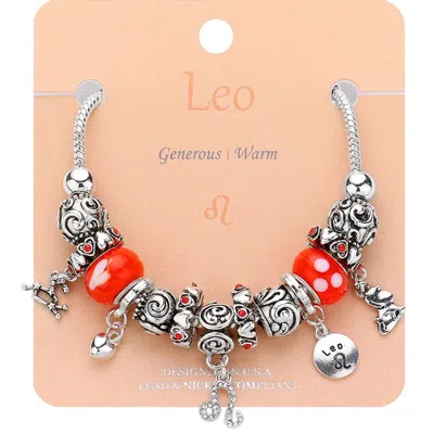 Fashnzfab Leo - Multi-beads Zodiac Sign Charm Bracelet Orange