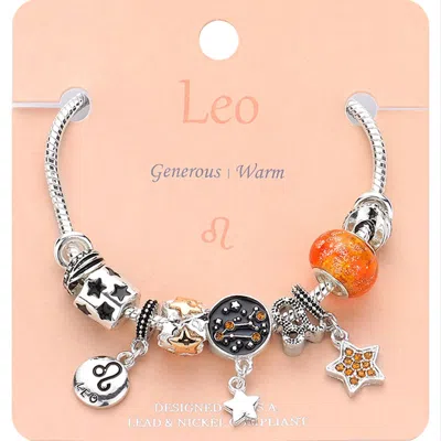Fashnzfab Leo Zodiac Sign Constellation Multi Bead Charm Bracelet Orange In Gold