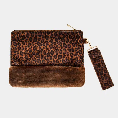 Fashnzfab Leopard Animal Print Fur Clutch Bag In Brown