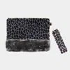 Fashnzfab Leopard Animal Print Fur Clutch Bag In Gray