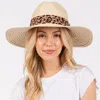 Fashnzfab Leopard Band Straw Sun Hat In Sand