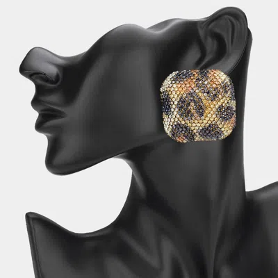 Fashnzfab Leopard Bling Studded Square Earrings In Multi