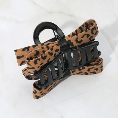 Fashnzfab Leopard Bow Har Claw Clip In Brown