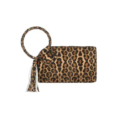 Fashnzfab Leopard Cuff Handle Tassel Wristlet Clutch