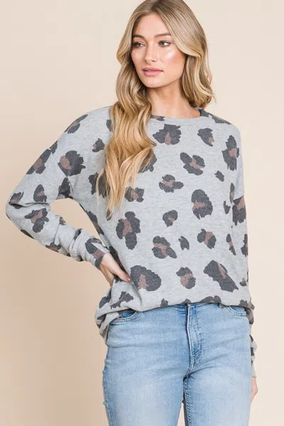 Fashnzfab Leopard Drop Shoulder T-shirt In Grey