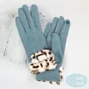 Fashnzfab Leopard Faux Fur Cuff Smart Touch Gloves In Blue