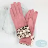 Fashnzfab Leopard Faux Fur Cuff Smart Touch Gloves In Pink