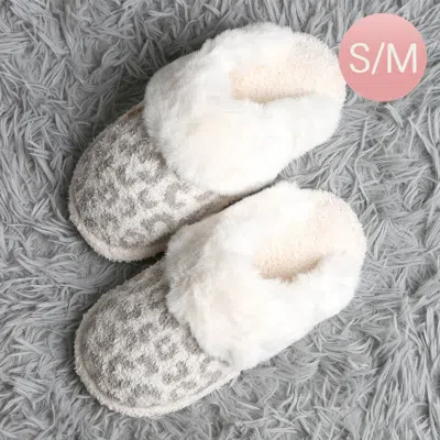 Fashnzfab Leopard Faux Fur Cuff Soft Home Indoor Floor Mule Slippers Gray S/m In Grey