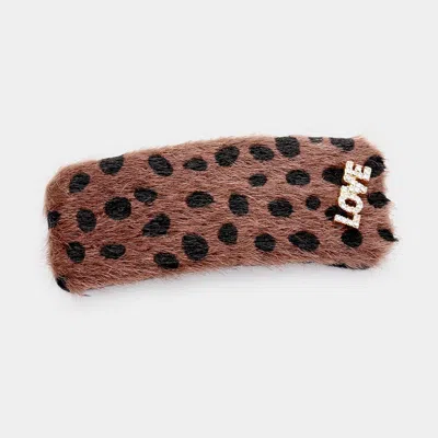 Fashnzfab Leopard Faux Fur Love Barrette In Brown