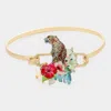 Fashnzfab Leopard Freshwater Pearl Charm Hook Bracelet Multi In Gold