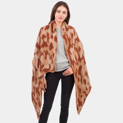 Fashnzfab Leopard Fuzzy Heavy Scarf In Sand