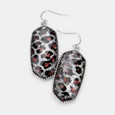 Fashnzfab Leopard Glitter Hexagon Stone Dangle Earrings In Multi