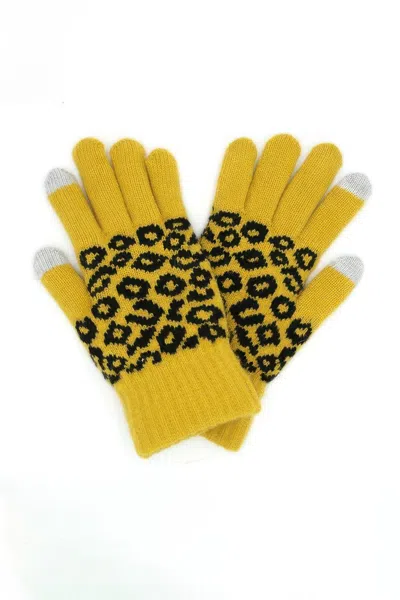 Fashnzfab Leopard Knit Smart Touch Gloves In Yellow