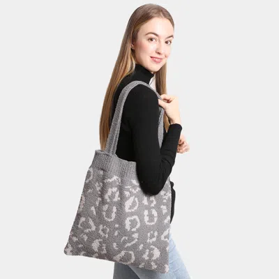 Fashnzfab Leopard Knit Tote Bag In Gray
