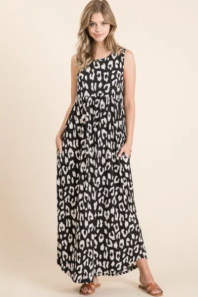 Fashnzfab Leopard Maxi Dress With Pockets In Black