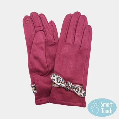 Fashnzfab Leopard Pattern Bow Accent Smart Touch Gloves In Red