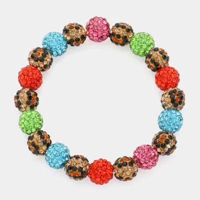 Fashnzfab Leopard Pattern Colorful Shamballa Ball Stretch Bracelet In Multi