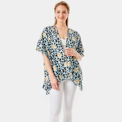 Fashnzfab Leopard Pattern Daisy Flower Print Cover Up Kimono Poncho In Multi