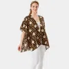 Fashnzfab Leopard Pattern Daisy Flower Print Cover Up Kimono Poncho In Brown