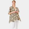 Fashnzfab Leopard Pattern Daisy Flower Print Cover Up Kimono Poncho In Sand