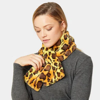 Fashnzfab Leopard Pattern Faux Fur Pull Through Scarf In Yellow
