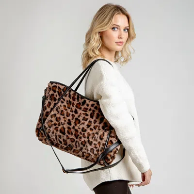 Fashnzfab Leopard Pattern Faux Fur Shoulder Bag In Multi