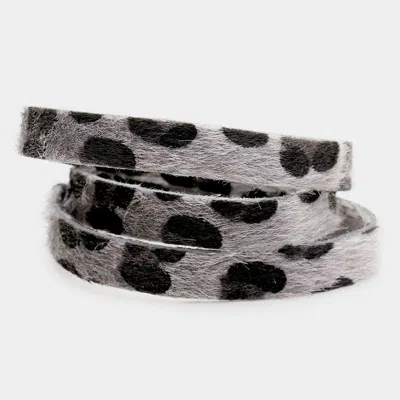 Fashnzfab Leopard Pattern Faux Leather Wrap Bracelet In Gray
