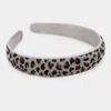 Fashnzfab Leopard Pattern Genuine Leather Headband In Grey