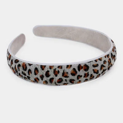 Fashnzfab Leopard Pattern Genuine Leather Headband In Grey