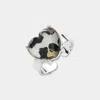Fashnzfab Leopard Pattern Heart Stone Adjustable Ring - Leopard, Rhodium In Metallic