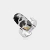 Fashnzfab Leopard Pattern Oval Stone Adjustable Ring - Leopard, Rhodium In Metallic