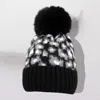 Fashnzfab Leopard Pattern Pom Pom Beanie Hat In Black