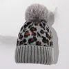 Fashnzfab Leopard Pattern Pom Pom Beanie Hat In Gray