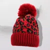Fashnzfab Leopard Pattern Pom Pom Beanie Hat In Red
