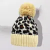 Fashnzfab Leopard Pattern Pom Pom Beanie Hat In Sand