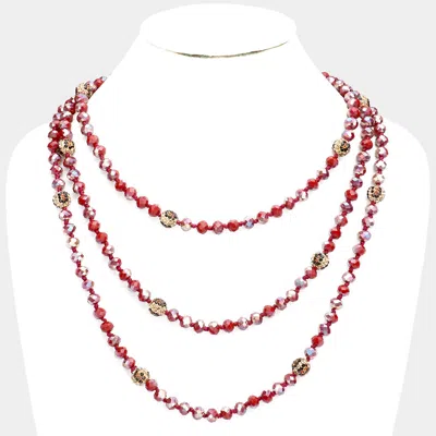 Fashnzfab Leopard Pattern Shamballa Ball Accented Faceted Bead Long Necklace - Ab, Burgundy In Multi