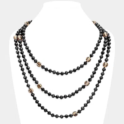 Fashnzfab Leopard Pattern Shamballa Ball Accented Faceted Bead Long Necklace In Black