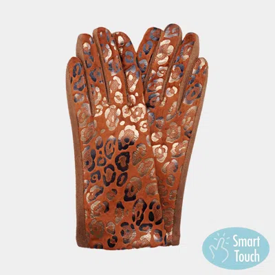 Fashnzfab Leopard Pattern Smart Touch Gloves In Brown