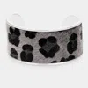 Fashnzfab Leopard Pattern Wide Cuff Bracelet Gray, Worn Silver In Black