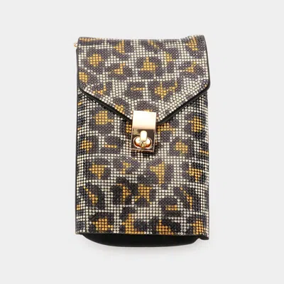 Fashnzfab Leopard Patterned Bling Studded Rectangle Flap Crossbody Cellphone Bag In Multi