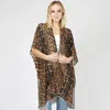 Fashnzfab Leopard Patterned Cover Up Kimono Poncho In Brown