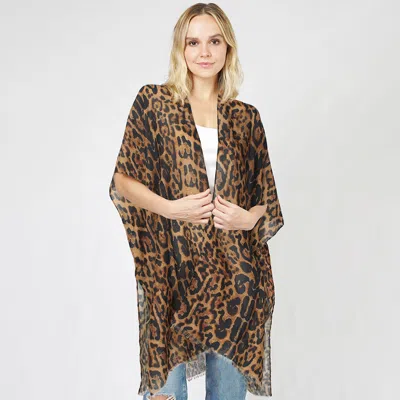 Fashnzfab Leopard Patterned Cover Up Kimono Poncho In Brown
