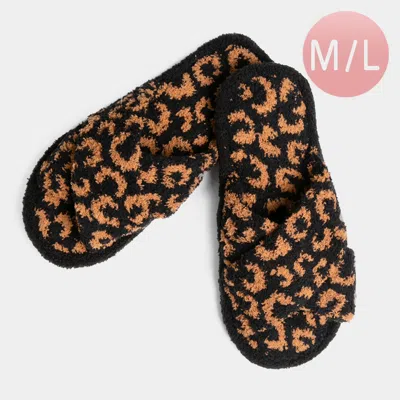 Fashnzfab Leopard Patterned Crisscross Soft Home Indoor Floor Slippers Black M/l