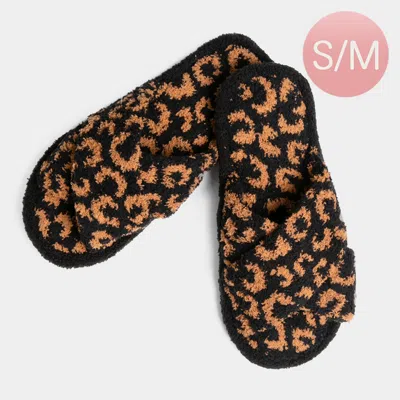Fashnzfab Leopard Patterned Crisscross Soft Home Indoor Floor Slippers Black S/m