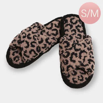 Fashnzfab Leopard Patterned Crisscross Soft Home Indoor Floor Slippers Brown S/m