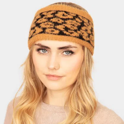 Fashnzfab Leopard Patterned Earmuff Headband In Gold